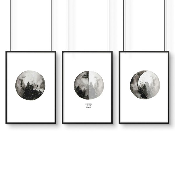 Moon phases wall art | Home office decor set of 3 prints