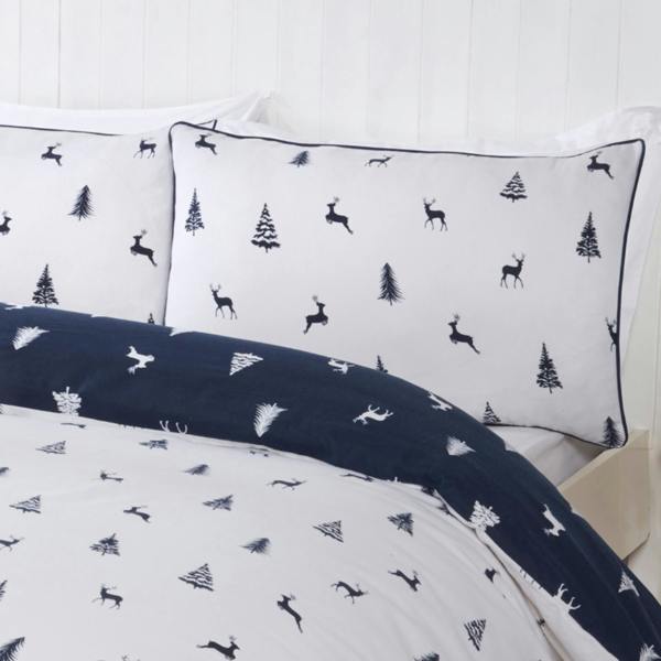 Smart Living Stag & Trees Flannelette Cotton Reversible Duvet - Navy