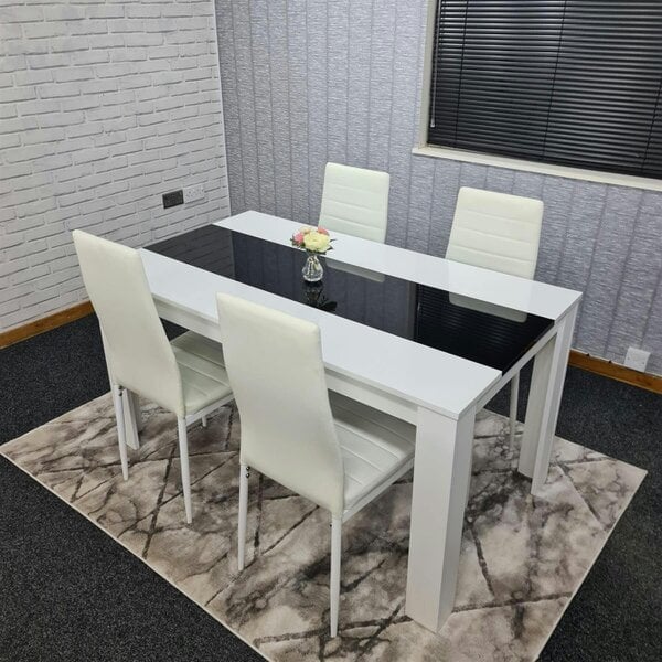 Kosy Koala Modern White And Black Dining Table Set With 4 White Chairs Dining Room Furniture