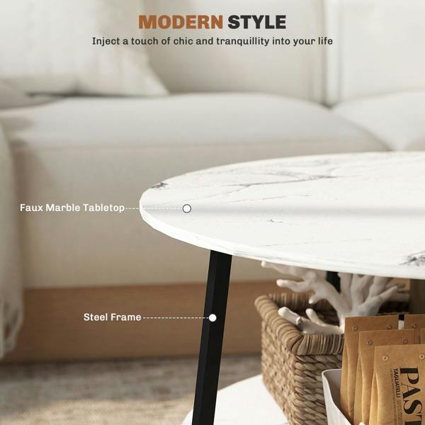 Wyld Haus Masoso Wooden White And Black 2 Tier Marble Effect Coffee Table