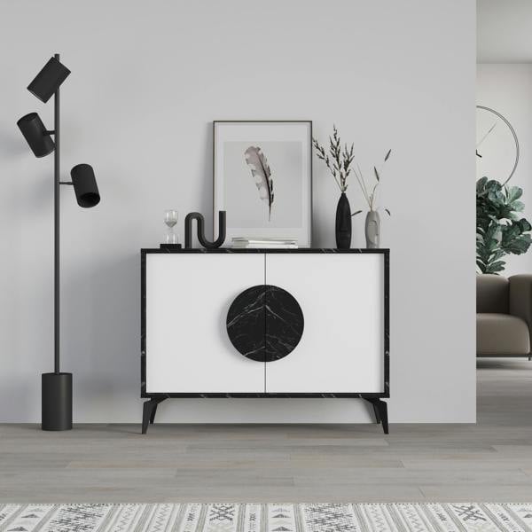 Decortie Gora Sideboard Modern Storage Cabinet with 2 Pull-open Doors Metal Legs 110cm Width