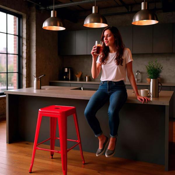 76CM RED METAL BAR STOOL
