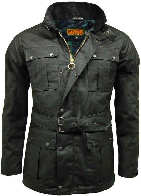 Black Game Continental Wax Jacket for Men with Belt