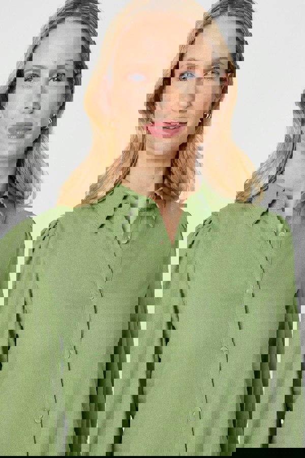 Sage | Plain Puff Sleeve Button-Up Shirt
