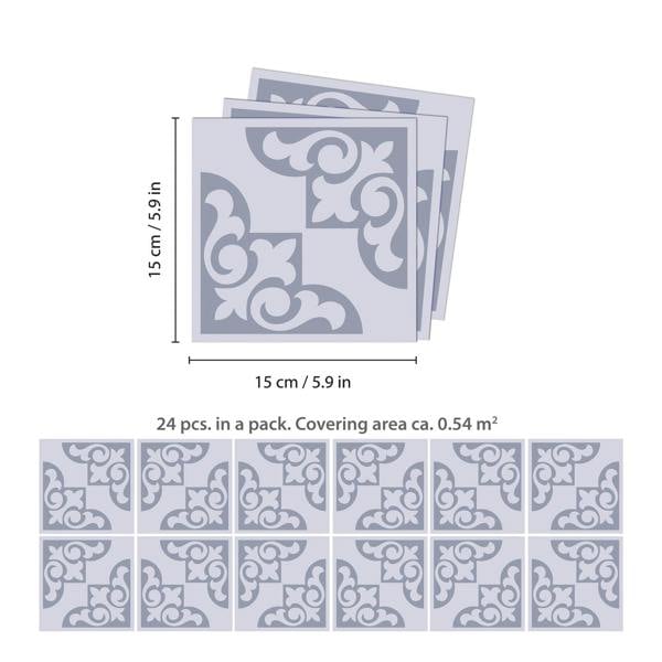 WALPLUS WT1578 - Osborne Monocromatic Light Grey Victorian Wall Tile Sticker Set - 15 x 15 cm (6 x 6 in) - 24 pcs