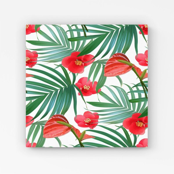 Warren Reed Tropical Flowers And Palm Leaves Hawaiian Canvas