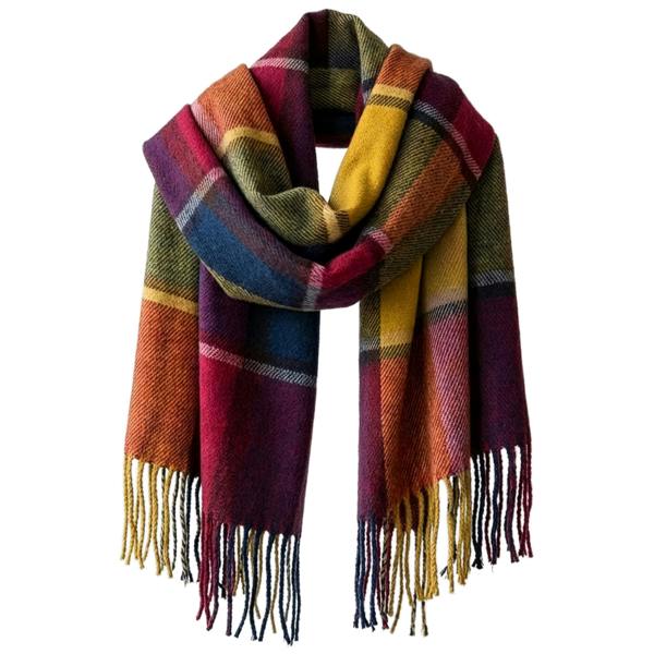 VIA MONTEN Women’s Vintage Plaid Scarf, Oversized Winter Scarf Wrap with Fringe, Soft Long Shawl for Cold Weather Styling
