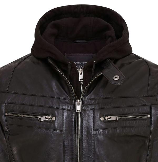 Infinity Leather Mens Hooded Leather Biker Jacket - Stavern
