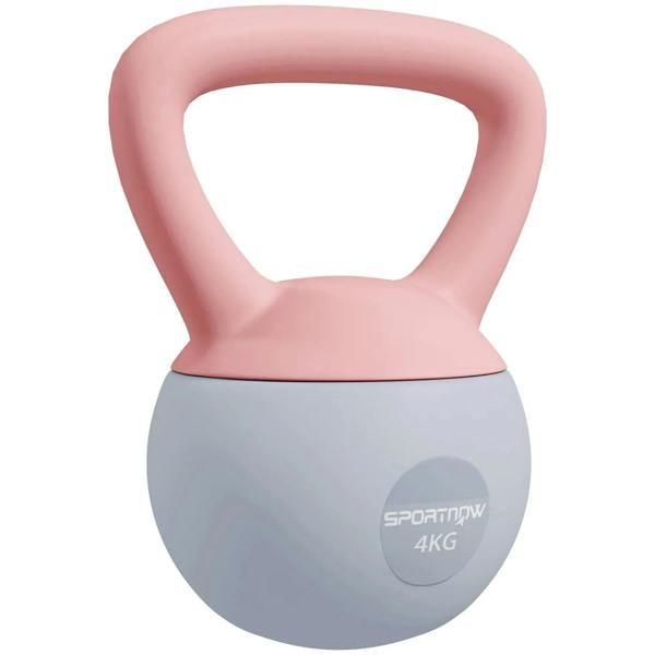 Pink and grey soft kettlebell with non-slip handle, 4kg