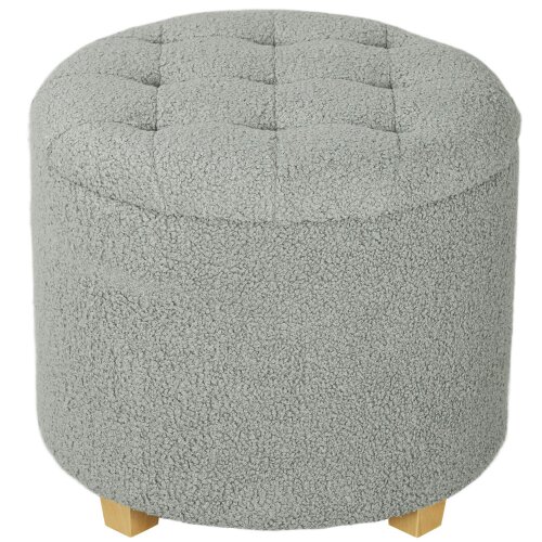 Wyld Haus Valefi Teddy Fleece Light Grey Storage Ottoman Diamond Tufted Lid
