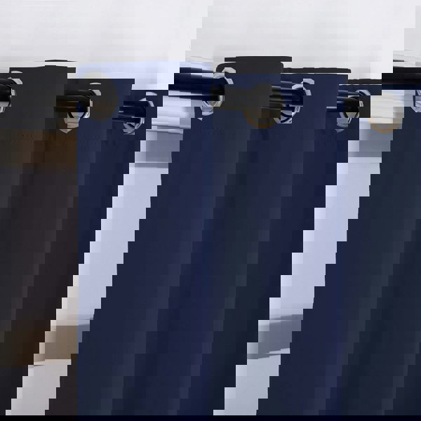 Midnight Blackout Curtains - Navy Blue Thermal Eyelet - 46 x 63 Drop - 2 Panel Image 5