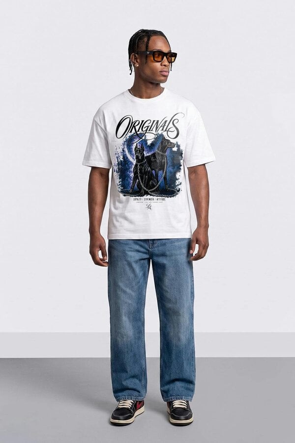 London Attitude Doberman Oversized Heavyweight Graphic White T-Shirt