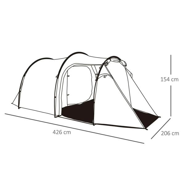 Blue and dark gray tunnel camping tent with vestibule and two-door setup