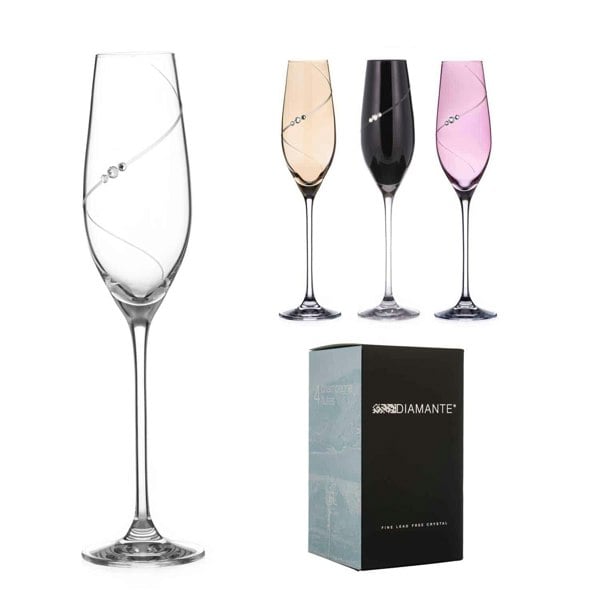 Diamante Coloured Silhouette Champagne Flutes Adorned with Swarovski Crystals – Set of 4