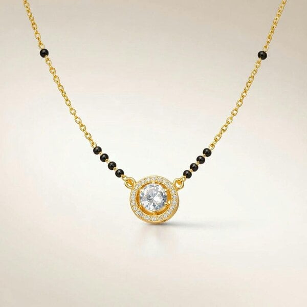 The Colourful Aura Round Black Beaded Zircon 18ct Gold Plated Asian Mangalsutra Pendant Necklace