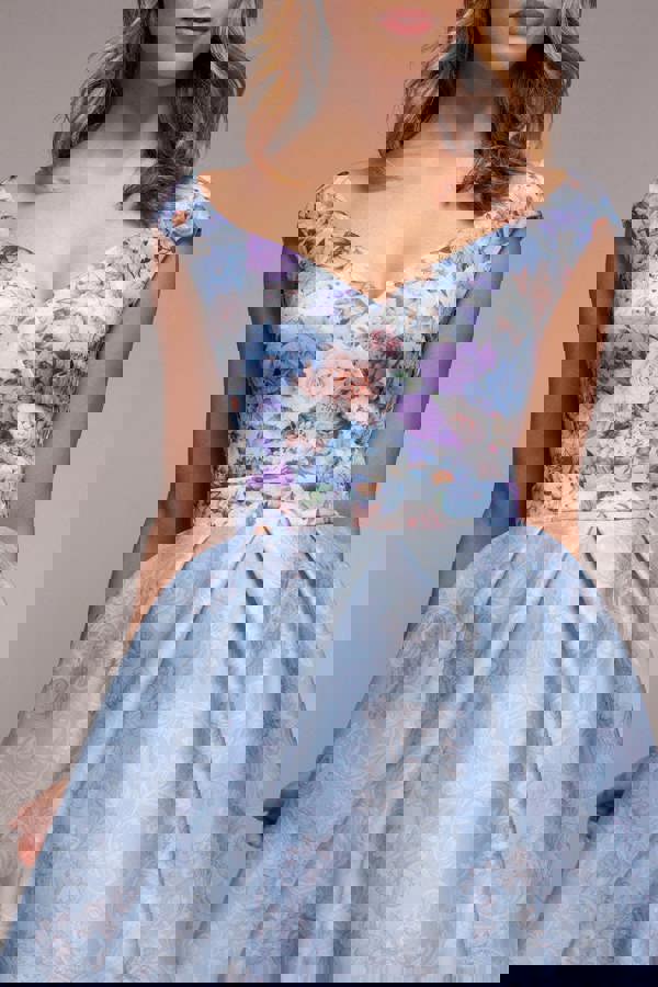 Sweetheart Floral Midi Dress - Powder Blue DR3207