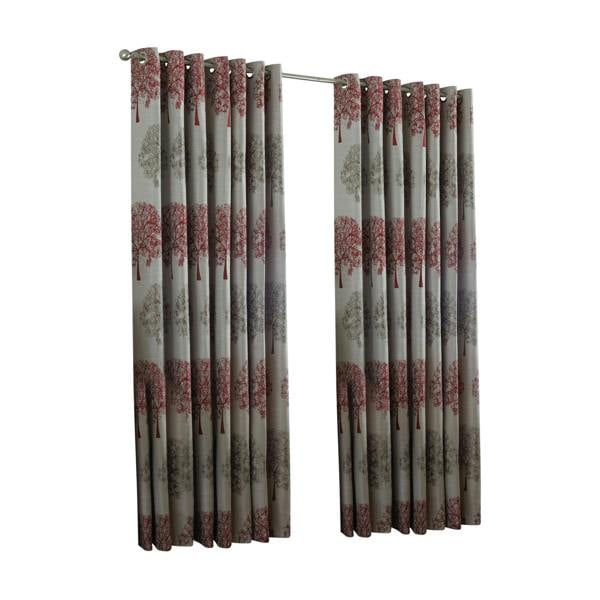 Riva Home Oakdale Tree Design Eyelet Curtains - Red