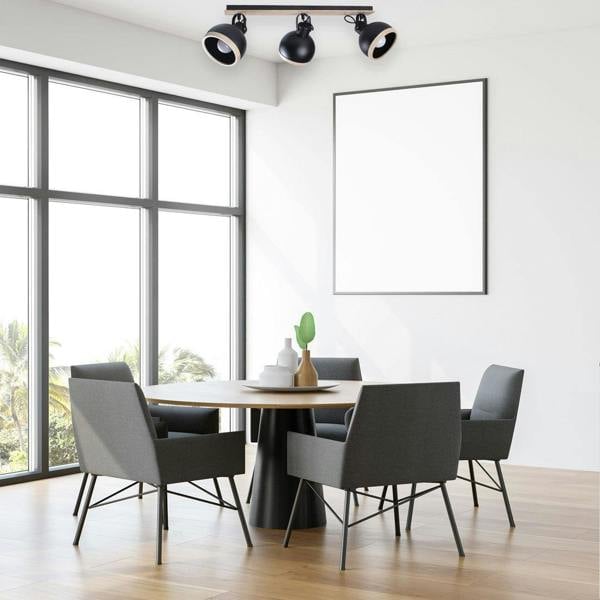 Milagro Oval Ceiling Lamp Hand Made Black With Natural Wood