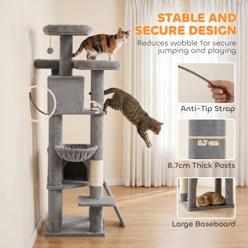 PawHut 184cm Large Cat Tree, Multi-Level Tall Kitty Tower, Dark Grey