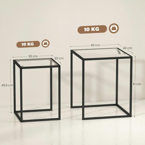 Wyld Haus Riraro Metal Black Set Of 2 Nesting Side Tables With Glass Tops
