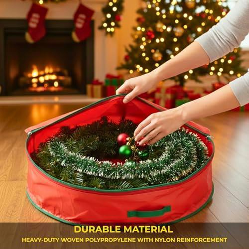 Shatchi Size options Christmas Wreath and Garland Storage Bag, Heavy-Duty Polypropylene with Carry Handles