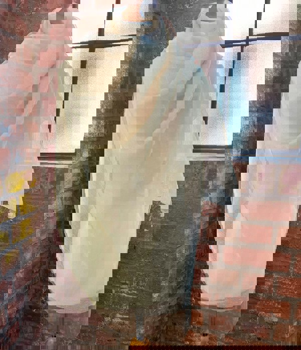 Antonia York Organza Wrap in Cream Silk Crepe & Gold Organza Sophia Tasselled Special Occasion Scarf