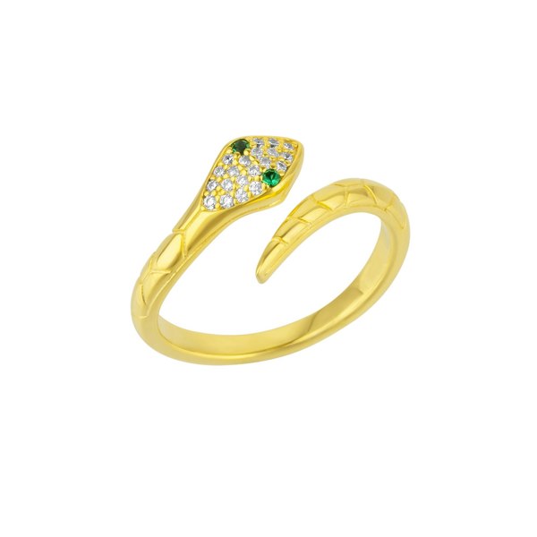 Spero London Pave Snake Ring With Green Eyes in Sterling Silver