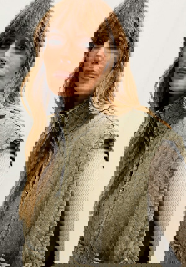 Evelyn Quilted High Neck Gilet In Khaki