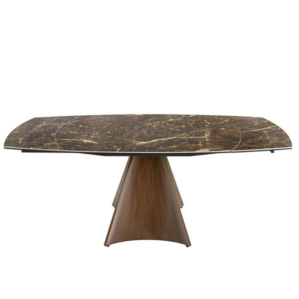 Angel Cerdá Oval Barrel porcelain marble and walnut effect steel extending dining table 1113