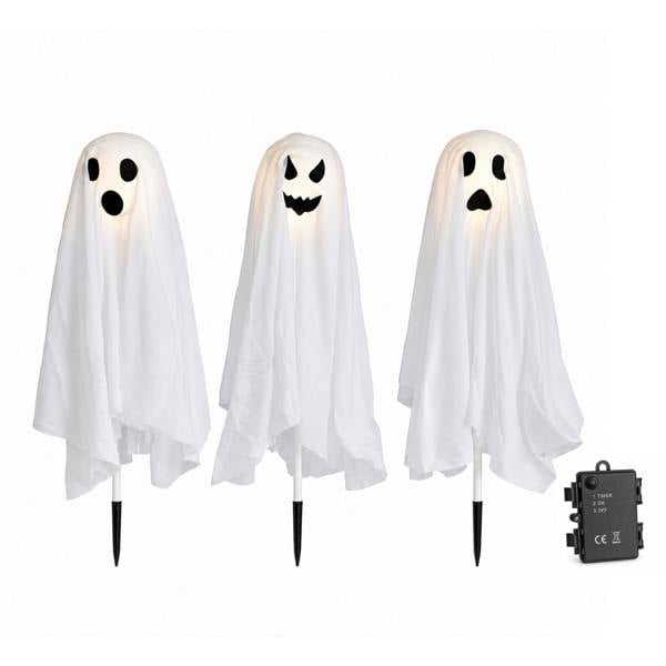 Samuel Alexander 51cm Set of 3 Battery Powered Light up Ghost Halloween Path Lights with LEDs