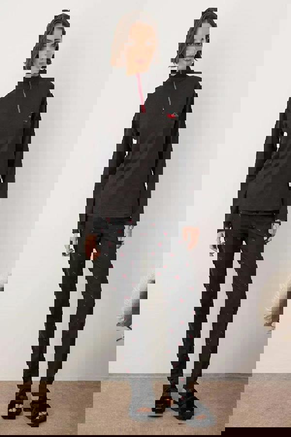 WOVCOR 2-Piece Cherry Patterned Zippered Soft Winter Waffle Knit Pajama Set