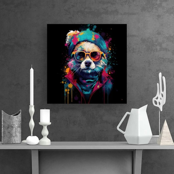 Warren Reed Multi Coloured Splash Art Dog Canvas