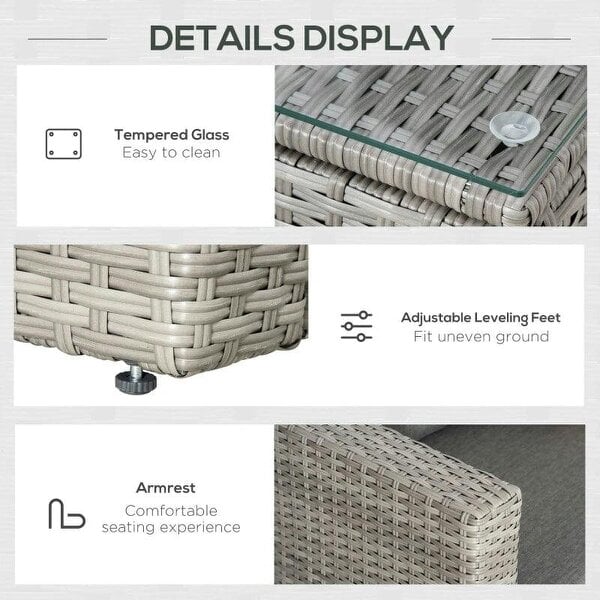Bobobiy 3 Pieces Outdoor PE Rattan Sofa Set, Grey