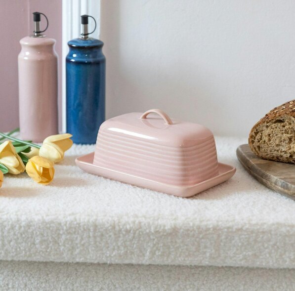 Scandi Home Paris Ceramic Butter Dish, Pink Reactive Glaze
