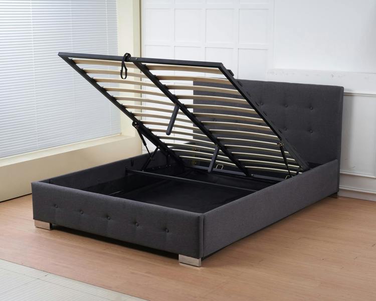 The Oslo Charcoal Linen Tufted Ottoman Bed Frame - Madefor.Living