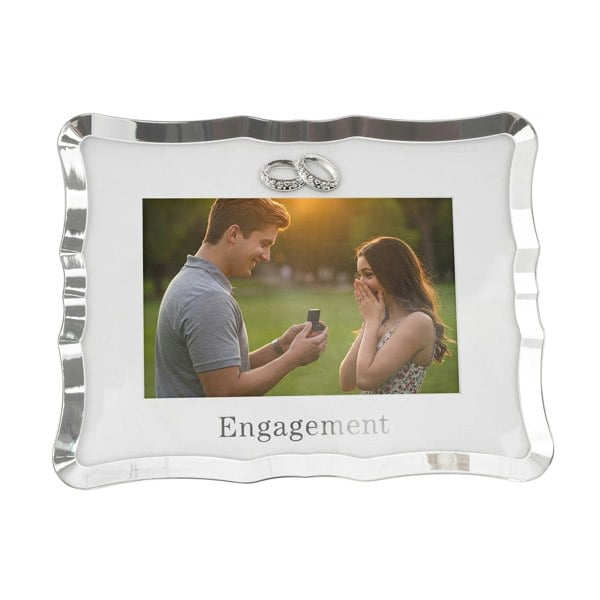 Modern Engagement Picture Frame in Silver Plating with Double Rings Image 1