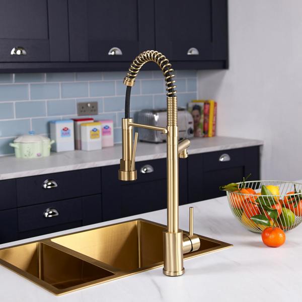 Flode Alta | Single Lever Kitchen Sink Mixer Tap with Swivel Spout | Brushed Brass Finish