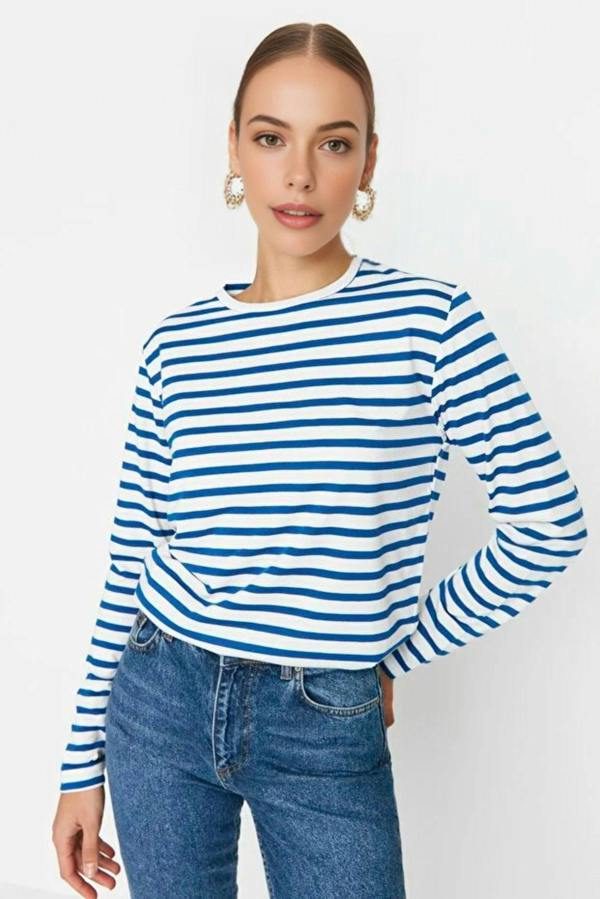 WOVCOR Striped Crew Neck Knit T-Shirt