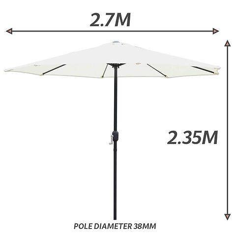 GlamHaus Garden Parasol Table Umbrella 2.7M with Crank Handle UV40 Protection Free Protection Cover Robust Steel Cream