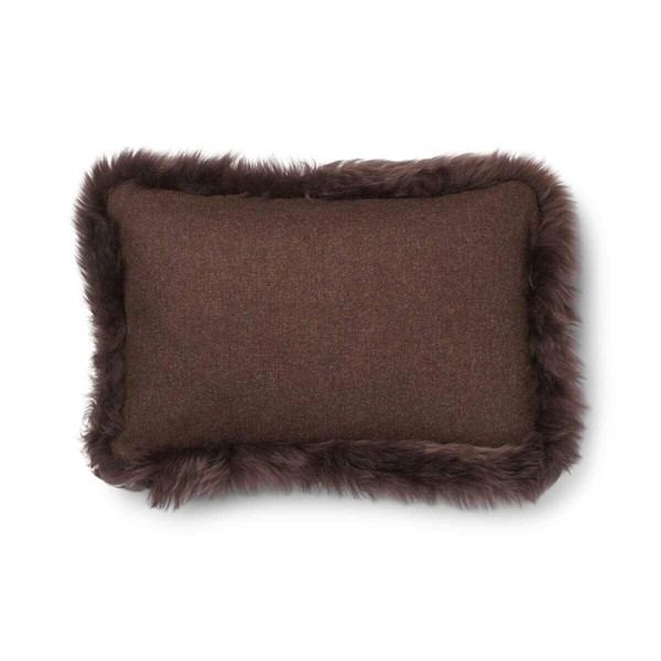 Natures Collection Wool Cushion | Long Wool Trim  | 52x52 cm - Brown/Chocolate - 34x52 cm