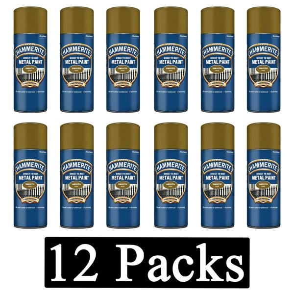 Hammerite 12X Hammerite Smooth Gold Spray Paint 400ml
