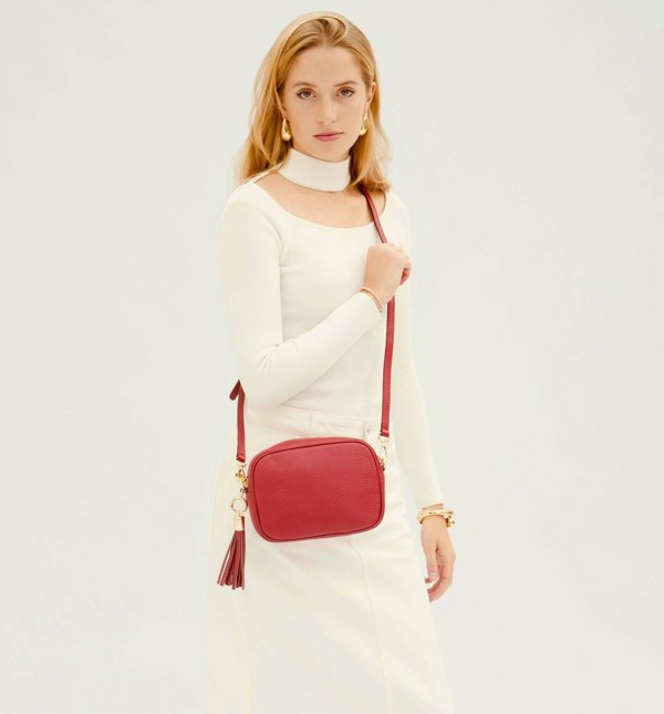 Apatchy London The Tassel Leather Crossbody Bag - Cherry Red