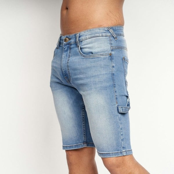 Crosshatch Carpenter Denim Shorts Mid Wash