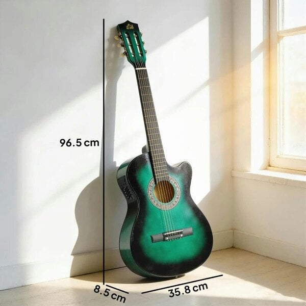 38 Inch Acoustic Electric Guitar, Beginner Junior Adult Guitar Gloss Finish with Carrying Case - Dark Green