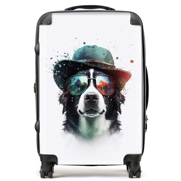 Warren Reed Border Collie Dog Face Glasses And Hat Splashart Suitcase