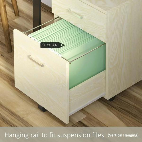Oak locking filing cabinet with hanging rail for A4 suspension files