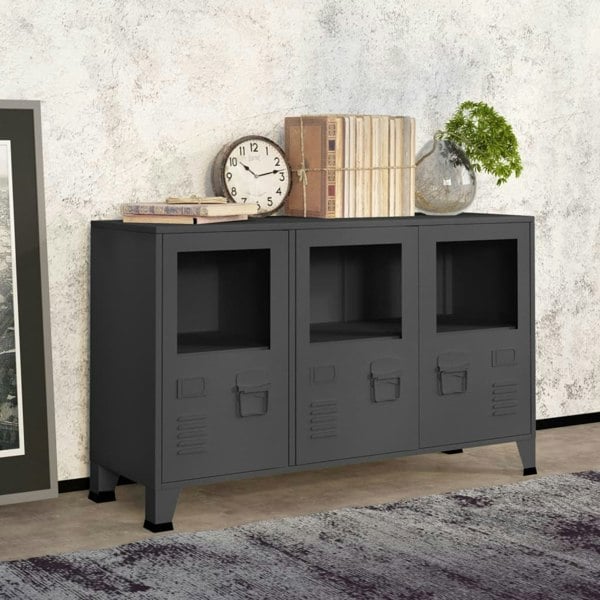 Berkfield Industrial Sideboard Anthracite 105x35x62 cm Metal and Glass