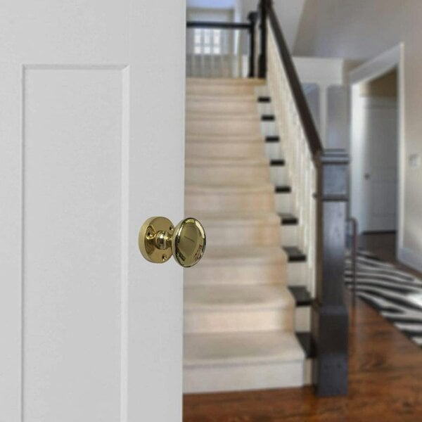 EDH Door Hardware Brass Door Knob Modern Round Rose Door Knob Brass Door Handles 4 Pairs