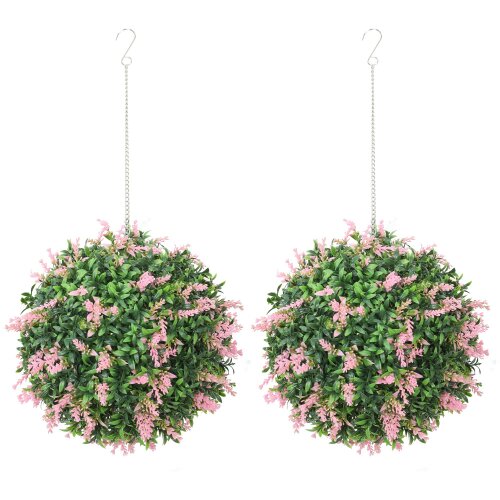 Wyld Haus Rari Set Of 2 UV Resistant Artificial Topiary Ball Plants In Pink