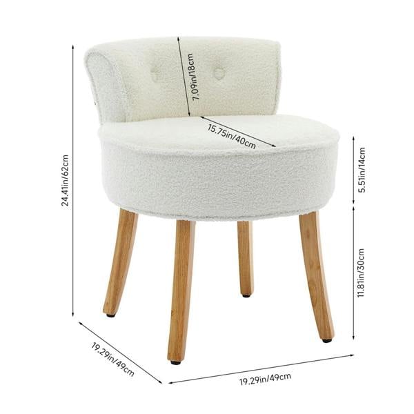 Living and Home Teddy Fleece Dressing Table Stool with Solid Wood Legs